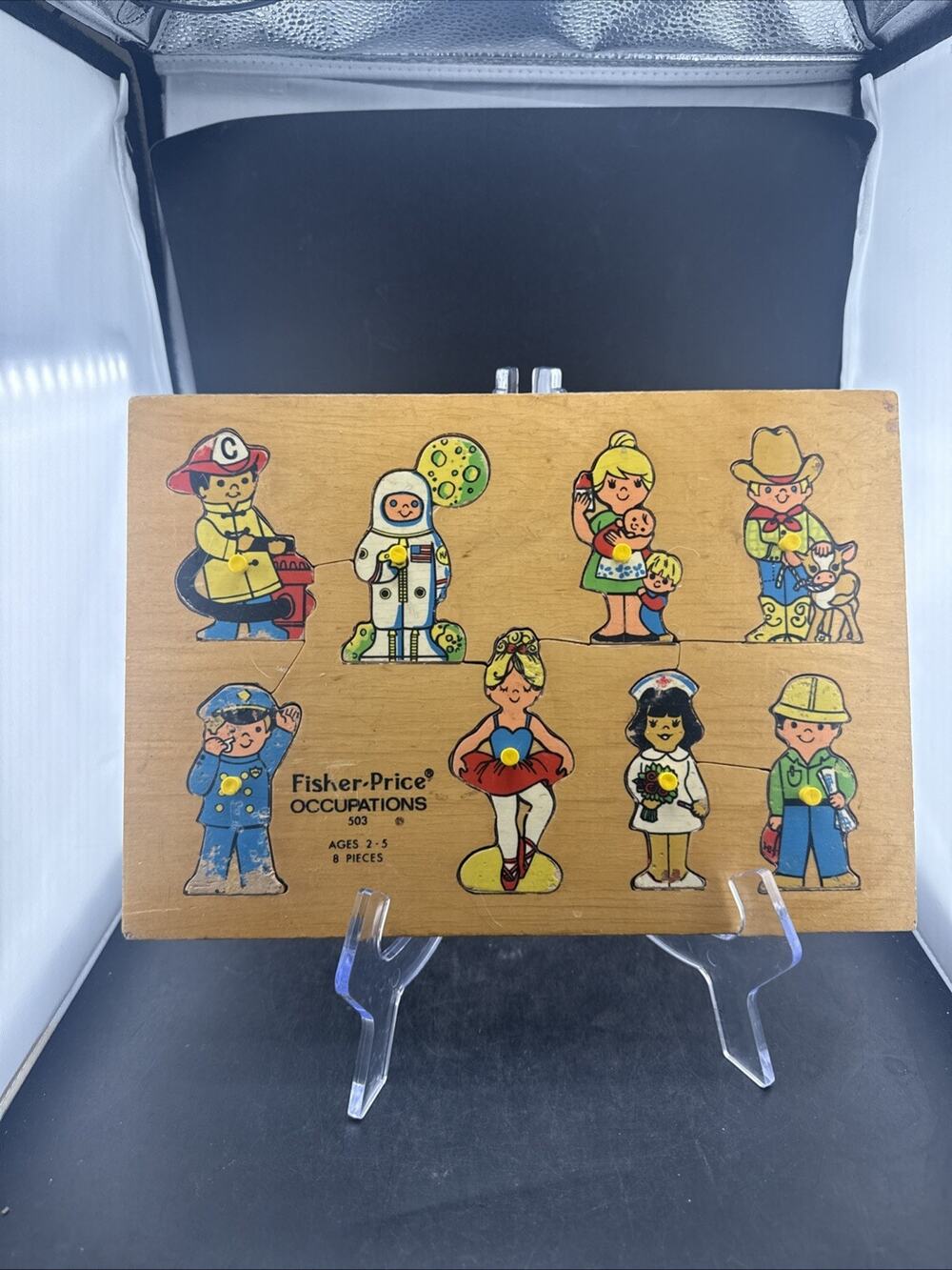 Vintage Fisher-Price Wooden Puzzle #503 OCCUPATIONS, 8 pieces